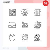 Set of 9 Modern UI Icons Symbols Signs for vehicle coach check list bus mail Editable Vector Design Elements