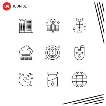 paquete de 9 9 moderno contornos señales y símbolos para web impresión medios de comunicación tal como conejito tráfico botánica velocidad tecnología editable vector diseño elementos