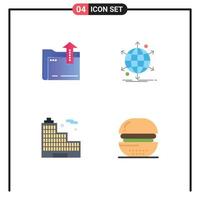 4 Thematic Vector Flat Icons and Editable Symbols of folder building storage net office Editable Vector Design Elements