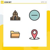 Mobile Interface Filledline Flat Color Set of 4 Pictograms of church data cross hide location Editable Vector Design Elements