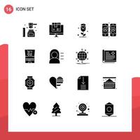 Pack of 16 Modern Solid Glyphs Signs and Symbols for Web Print Media such as ecommerce online valentine mobile phone call forwarding Editable Vector Design Elements