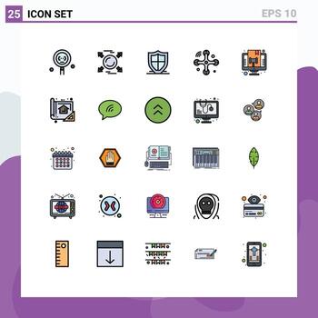 25 usuario interfaz lleno línea plano color paquete de moderno señales y símbolos de Internet de cosas conexiones todas comunicaciones seguridad editable vector diseño elementos