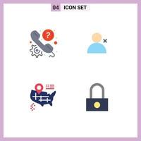 Set of 4 Vector Flat Icons on Grid for customer map phone twitter lock Editable Vector Design Elements