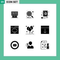 Set of 9 Modern UI Icons Symbols Signs for celebration user mouse interface cloud Editable Vector Design Elements