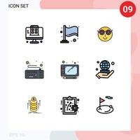 Universal Icon Symbols Group of 9 Modern Filledline Flat Colors of sketch keyboard emoji hardware computer Editable Vector Design Elements