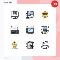 Universal Icon Symbols Group of 9 Modern Filledline Flat Colors of sketch keyboard emoji hardware computer Editable Vector Design Elements