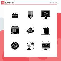 Group of 9 Modern Solid Glyphs Set for day prison content jail architecture Editable Vector Design Elements