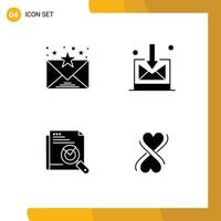 User Interface Pack of 4 Basic Solid Glyphs of email page search business page heart Editable Vector Design Elements
