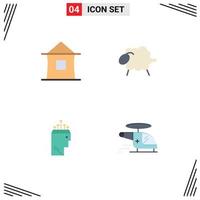 4 Flat Icon concept for Websites Mobile and Apps building hand hut sheep data Editable Vector Design Elements