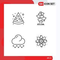 Pack of 4 Modern Filledline Flat Colors Signs and Symbols for Web Print Media such as food snow direction sign atom Editable Vector Design Elements