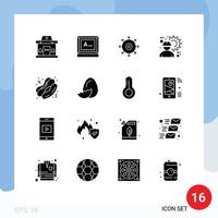 Group of 16 Solid Glyphs Signs and Symbols for hot dog labour target engineer architect Editable Vector Design Elements