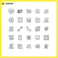 Group of 25 Lines Signs and Symbols for disk computer chatting bag food Editable Vector Design Elements
