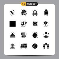 Set of 16 Commercial Solid Glyphs pack for windows secure explore protection cyber Editable Vector Design Elements