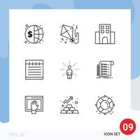 universal icono símbolos grupo de 9 9 moderno contornos de conciencia estudiar educación papel cuaderno viaje editable vector diseño elementos