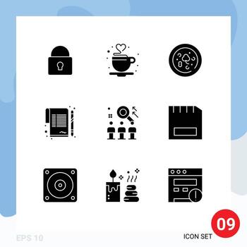 Editable Vector Line Pack of 9 Simple Solid Glyphs of team rescource pizza agreement paper Editable Vector Design Elements