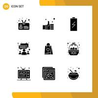 Modern Set of 9 Solid Glyphs and symbols such as team group solution chat electric Editable Vector Design Elements