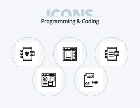 programación y codificación línea icono paquete 5 5 icono diseño. desarrollo. codificación. página. desarrollar. código vector