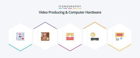 Video Producing And Computer Hardware 25 Flat icon pack including network. hardware. mainboard. connection. computer vector