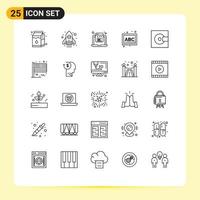 Universal Icon Symbols Group of 25 Modern Lines of minidisc devices html coding school blocks Editable Vector Design Elements