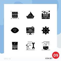 Universal Icon Symbols Group of 9 Modern Solid Glyphs of vision face vehicles eye money Editable Vector Design Elements