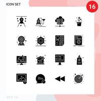 Universal Icon Symbols Group of 16 Modern Solid Glyphs of gear pot cable success growing Editable Vector Design Elements