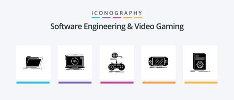 software Ingenieria y vídeo juego de azar glifo 5 5 icono paquete incluso juego. consola. software. en línea. Internet. creativo íconos diseño vector