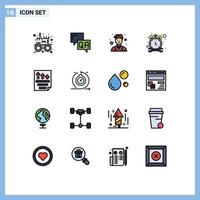 User Interface Pack of 16 Basic Flat Color Filled Lines of page data man repair timer Editable Creative Vector Design Elements
