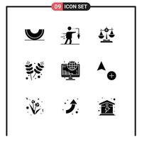 Universal Icon Symbols Group of 9 Modern Solid Glyphs of scales legal false law judge Editable Vector Design Elements