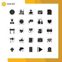 Solid Glyph Pack of 25 Universal Symbols of holidays time engineer schedule music Editable Vector Design Elements