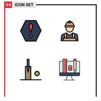Pack of 4 Modern Filledline Flat Colors Signs and Symbols for Web Print Media such as error stumps labour man worker education Editable Vector Design Elements