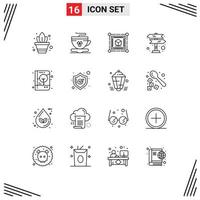 Universal Icon Symbols Group of 16 Modern Outlines of notebook brand identity cube book sign Editable Vector Design Elements