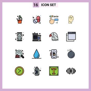 plano color lleno línea paquete de dieciséis universal símbolos de laboratorio pensando cliente satisfacción hombre proceso editable creativo vector diseño elementos