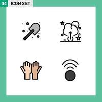 Modern Set of 4 Filledline Flat Colors and symbols such as digging religion spade muslim connection Editable Vector Design Elements