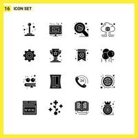 16 Thematic Vector Solid Glyphs and Editable Symbols of general internet seo global computing Editable Vector Design Elements