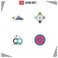 User Interface Pack of 4 Basic Flat Icons of hill merraige mountain network love Editable Vector Design Elements