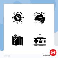 4 Solid Glyph concept for Websites Mobile and Apps campaign map donation data hotel Editable Vector Design Elements