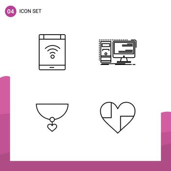 4 Creative Icons Modern Signs and Symbols of connection system phone desktop heart Editable Vector Design Elements