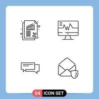 Mobile Interface Line Set of 4 Pictograms of banking bubble rate heart communication Editable Vector Design Elements