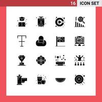 Pack of 16 creative Solid Glyphs of format search tank graph promotion Editable Vector Design Elements