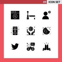 Group of 9 Solid Glyphs Signs and Symbols for human hand environment password transport cancel ride Editable Vector Design Elements