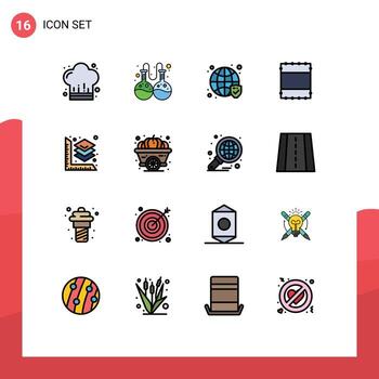 Universal Icon Symbols Group of 16 Modern Flat Color Filled Lines of pumpkin layer secure printing maximize Editable Creative Vector Design Elements