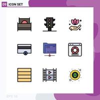 Group of 9 Filledline Flat Colors Signs and Symbols for storage data hand folder money Editable Vector Design Elements