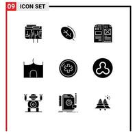9 Universal Solid Glyph Signs Symbols of fortress castle building spring castle layout Editable Vector Design Elements