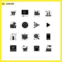 Solid Glyph Pack of 16 Universal Symbols of box light camera spring candles Editable Vector Design Elements