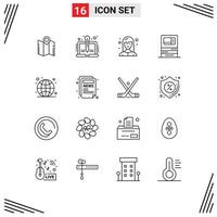 Set of 16 Modern UI Icons Symbols Signs for money bank storytelling atm female web developer Editable Vector Design Elements