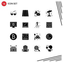 16 Universal Solid Glyphs Set for Web and Mobile Applications space monitor horizontal atom pointer Editable Vector Design Elements