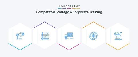 competitivo estrategia y corporativo formación 25 azul icono paquete incluso gastos. consumo. experiencia. seminario. presentación vector