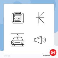 Mobile Interface Line Set of 4 Pictograms of blueprint car drawing kip sound Editable Vector Design Elements