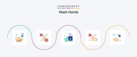 Wash Hands Flat 5 Icon Pack Including hands. dirty. hands. covid. sanitizer vector