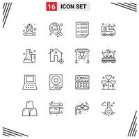 Universal Icon Symbols Group of 16 Modern Outlines of flask emergency science ambulance four Editable Vector Design Elements